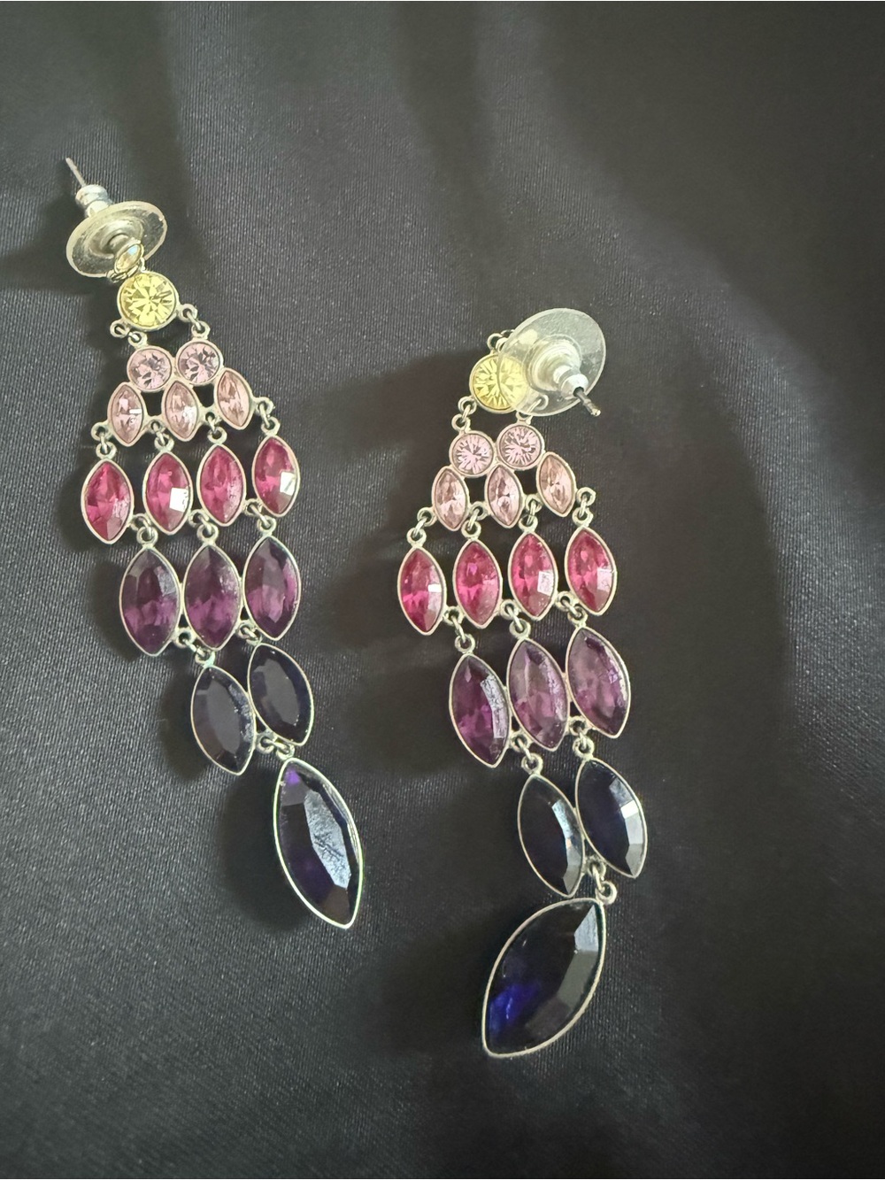 Swarovski Pink Purple Blue Marquise Cascade Drop Earrings